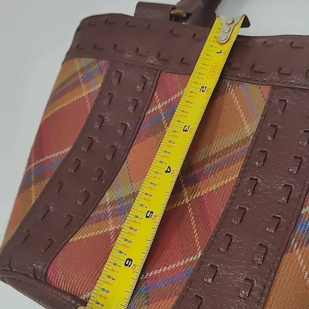 Leather and Fabric Plaid Bucket Bag - Picture 8 of 8